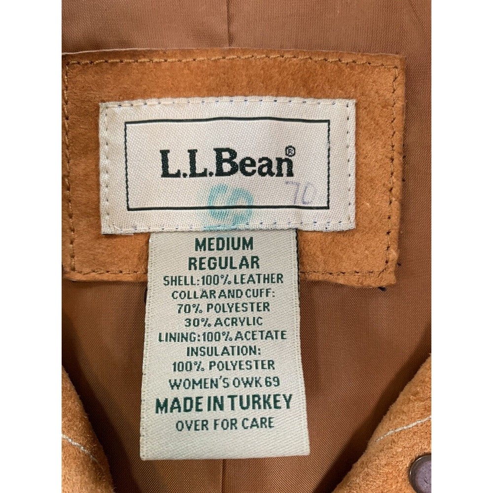 LL Bean Leather Jacket Womens Medium Regular Button Up Chest Pockets Suede - Picture 4 of 14